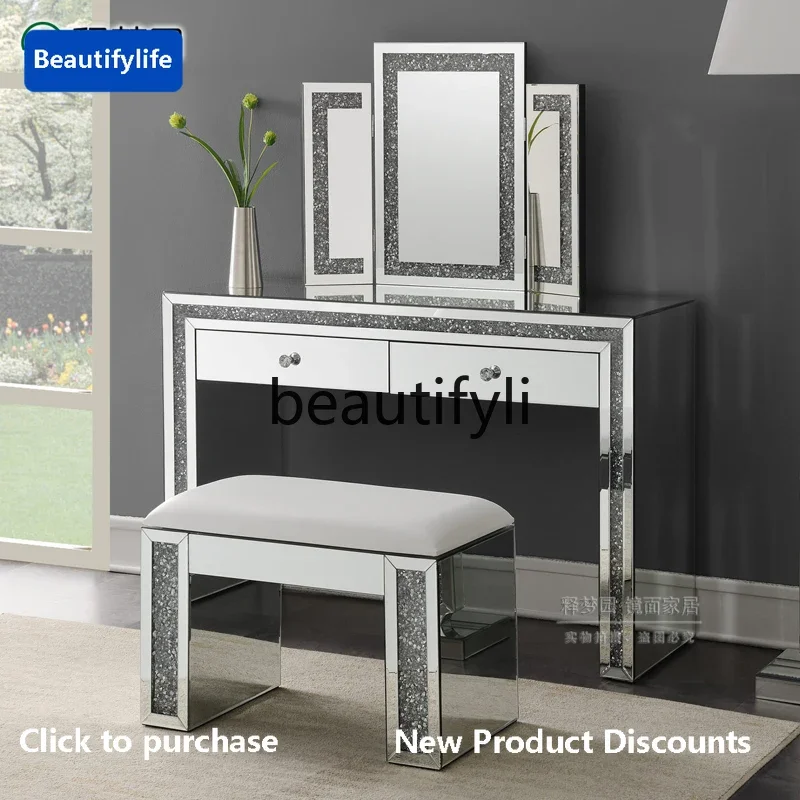 

cqy European Style 70% off Mirror Light Luxury Bedroom Dressing Table Mirror Desktop Makeup Three-Sided Mirror
