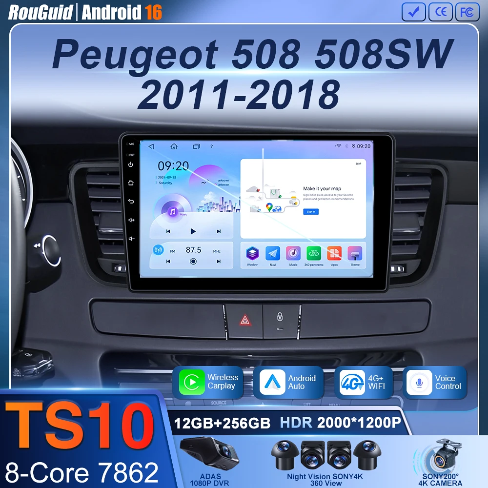 

Android 16 Car Radio 4G+WiFi DSP CarPlay Multimedia Video Player For Peugeot 508 2011-2018 Navigation GPS 2 din Carplay