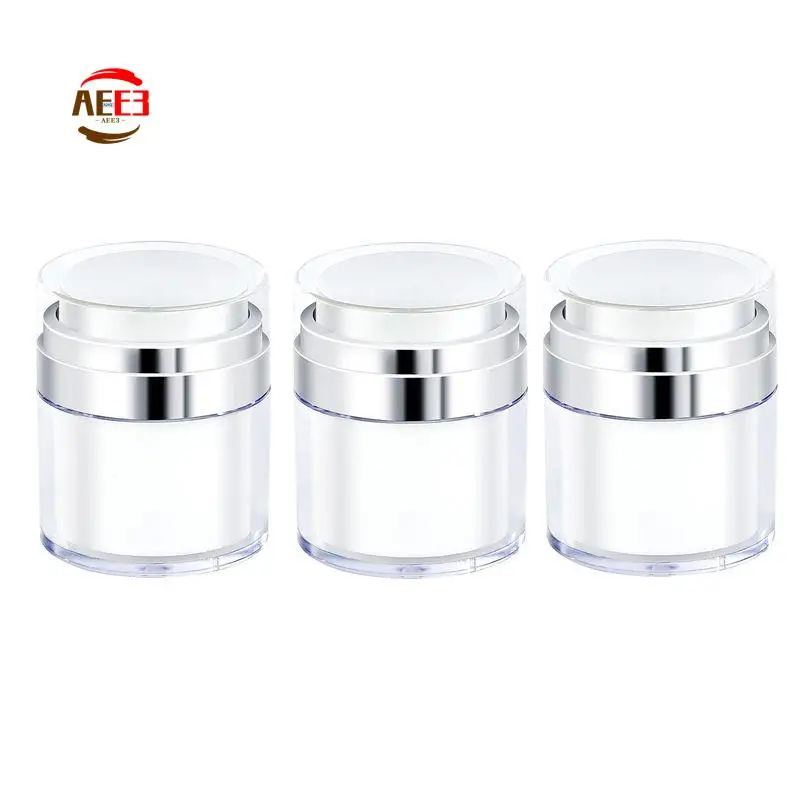 

AEE3-3 Pcs Airless Pump Jars Empty Acrylic Makeup Cosmetic Jar Portable Cream Jar 50Ml/50G, Containers With Press Pump
