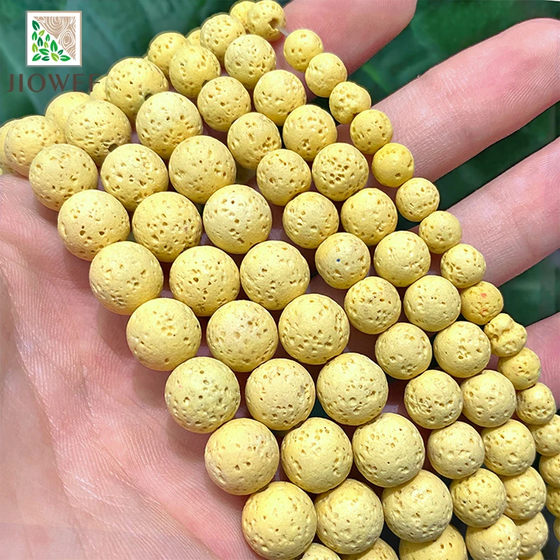 Natural Volcanic Rock Beads Yellow Lava Hematite Round Loose Beads 4/6/8/10mm DIY Bracelet Necklace For Jewelry Making 15'' Inch