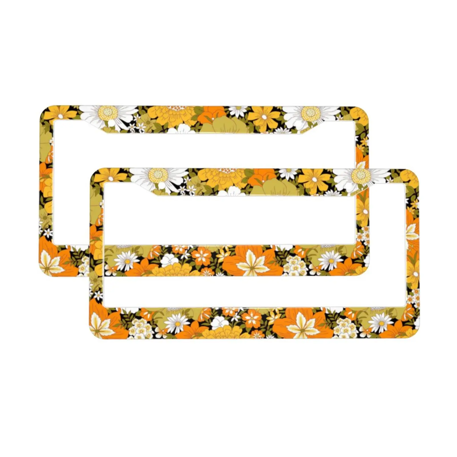 Colorful Boho Floral Bright Blossoms Print License Plate Frame Quality Aluminum Novelty License Plate Universal Vehicle Standard
