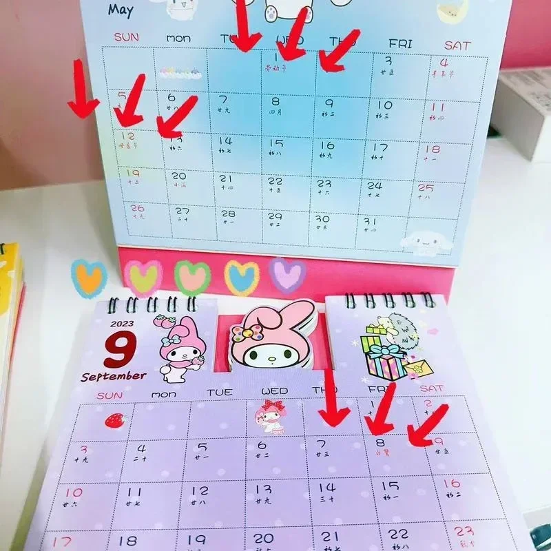 Calendar 2024 Sanrio Kuromi Hello Kitty Desktop Desk Ins Cartoon Calendar Calendar Mini Girl Heart Cute Ornament Office Supplies