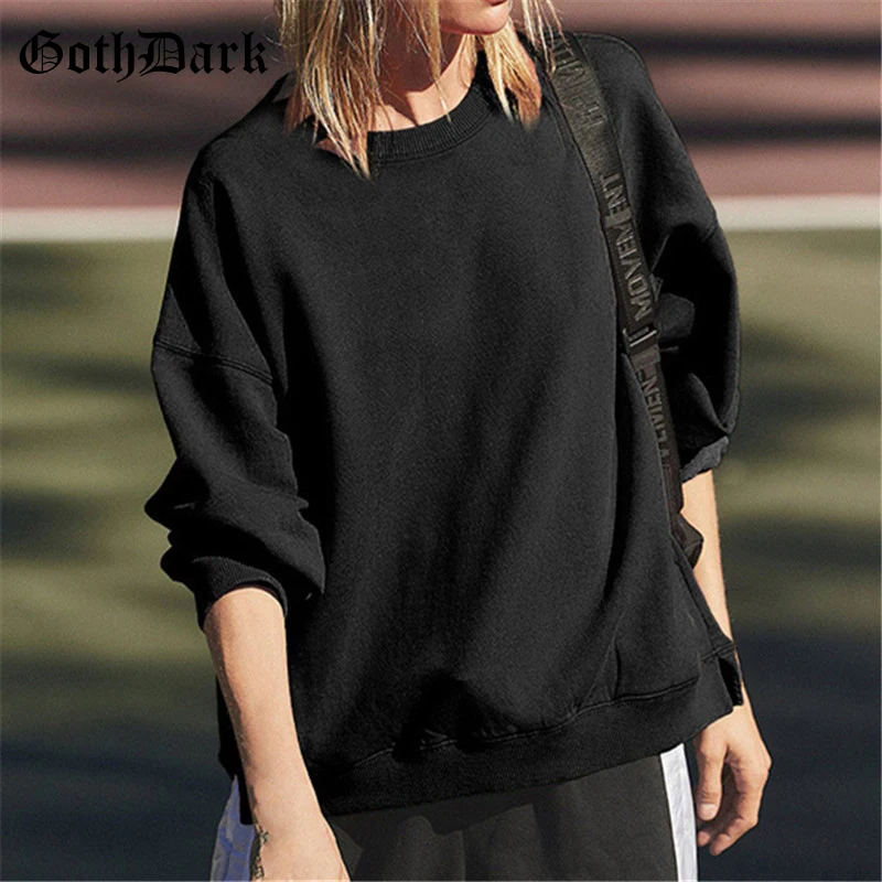 

Goth Dark Acubi Fashion Solid Long Sleeve O Neck Pullovers Sweatshirt Women Casual Sporty Autumn Winter Tops Loose Sweatshirts