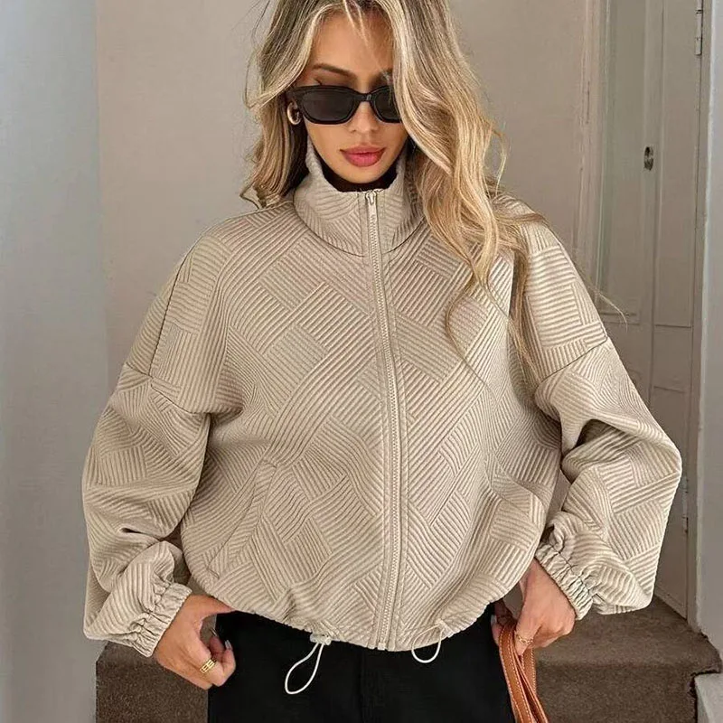 

Новая женская демисезонная бейсбольная куртка 2026 года: укороченная, с отложным воротником, карманами на шнурке, ветровка-тренч