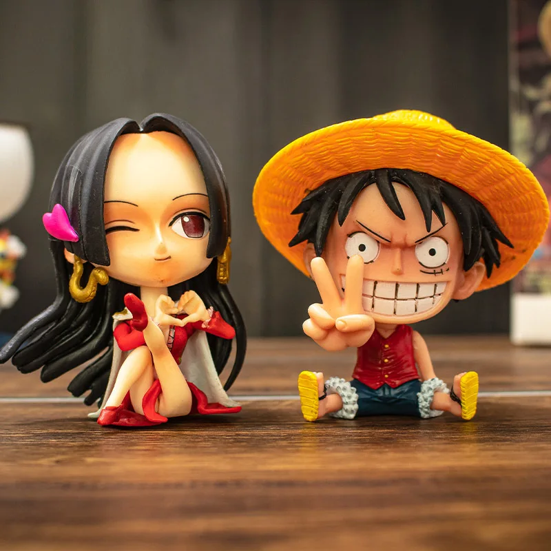 Bonito uma peça q versão luffy zoro chopper ace boa hancock anime figura boneca caixa cega desktop decoração do carro brinquedo crianças presente
