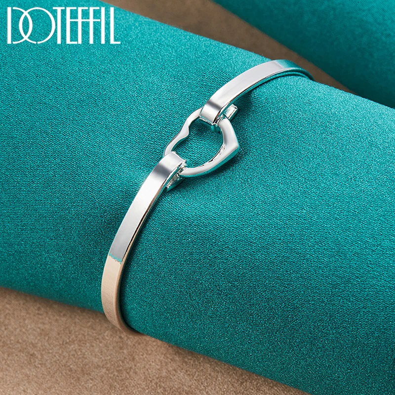 DOTEFFIL 3pcs 925 Sterling Silver Heart Earring Necklace Bracelet Set For Woman Man Wedding Party Fashion Charm Jewelry