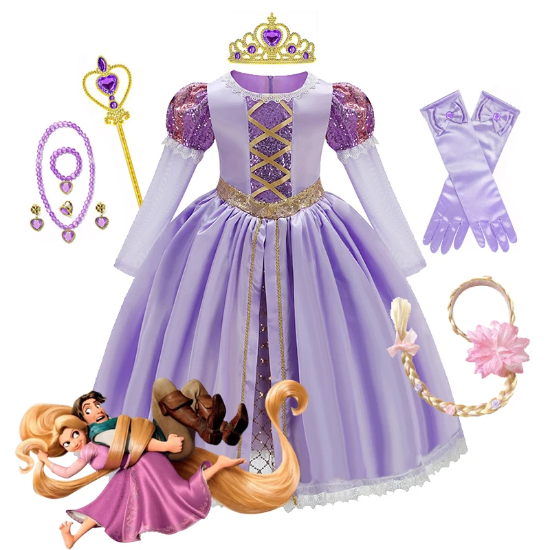 Robe de princesse raiponce pour filles, Costume de carnaval Cosplay emmêlé, cadeaux de fête d'anniversaire, vêtements à manches longues et à paillettes, hiver