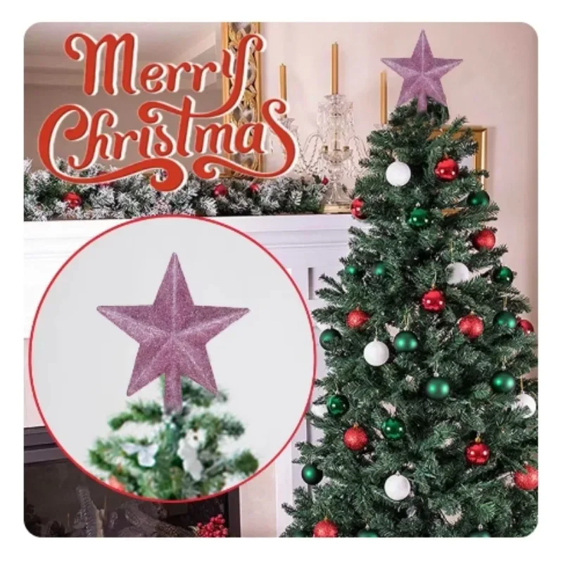 10/12/15/20cm Christmas Tree Top Star Merry Christmas Decoration for Home Shiny Gold Powder Five-pointed Star New Year Ornament