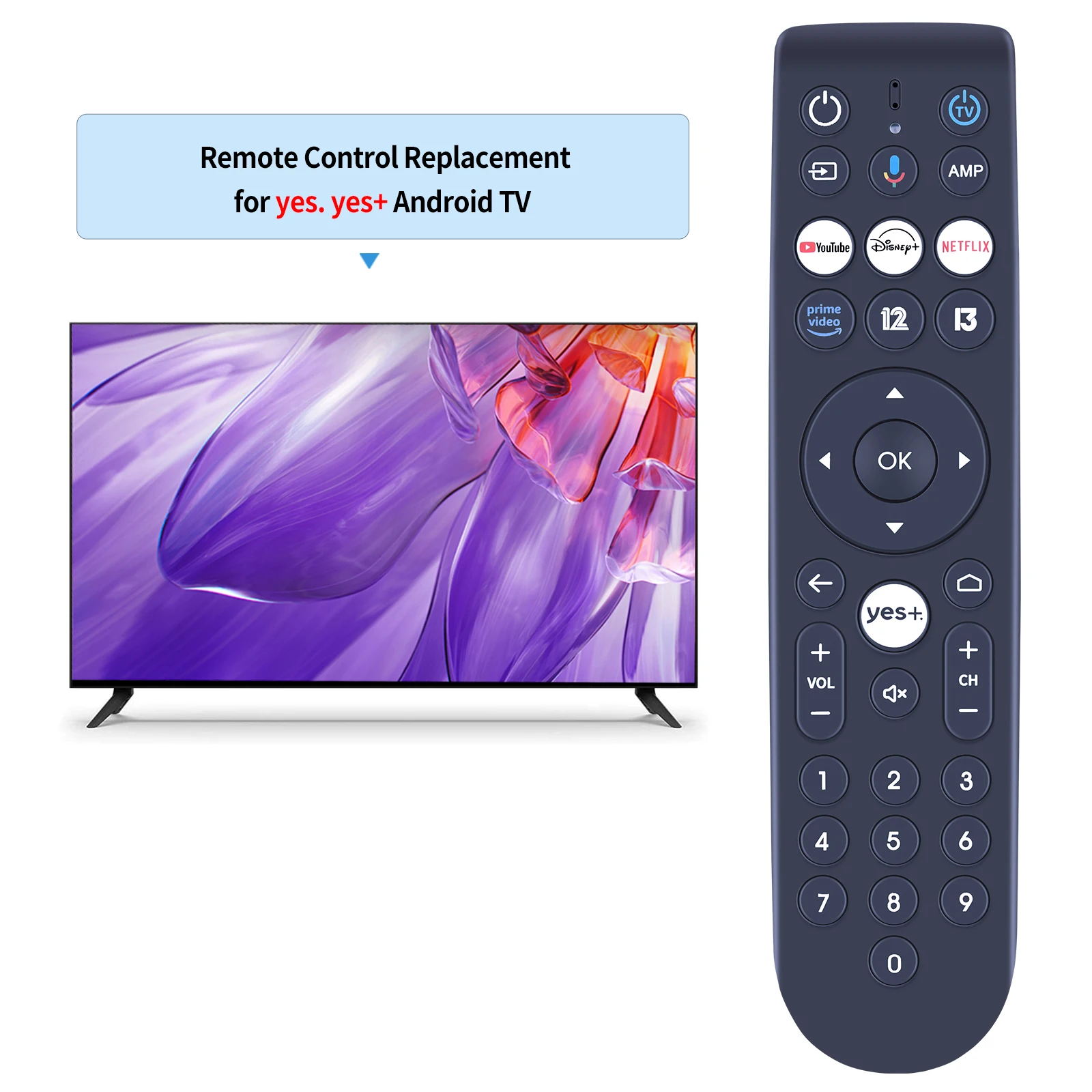 New Voice Remote Control For yes+ Android TV with YouTube Disney+ Netflix Button