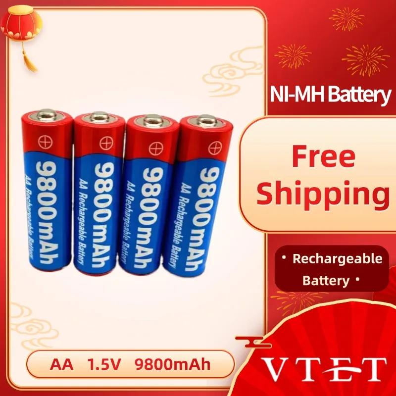 2024 VTET New 2~20pcs/lot Brand AA Rechargeable Battery 9800mah 1.5V New NI-MH Rechargeable Batery for Led Light Mp3 Toy Fan DIY