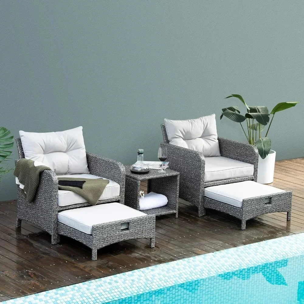 

5 Pieces Outdoor Patio Wicker Chairs Set with Ottoman .Outside Conversation Furniture Set with Cushions and Coffee