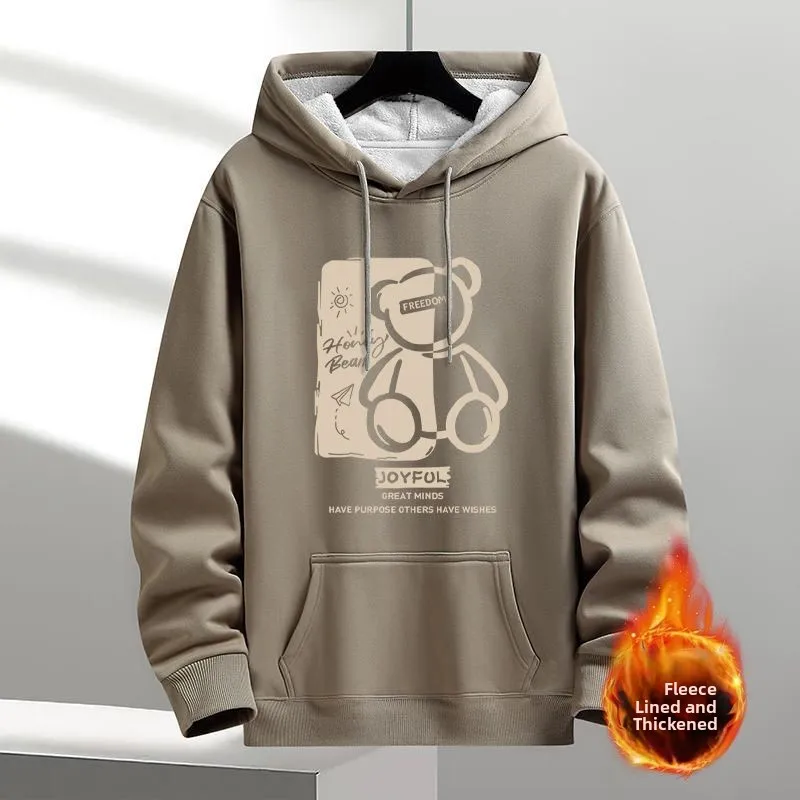 

2025 New Loose Casual Hoodie Thiened Warmth Faionable Winter Polyester Fabric Youth Long Sve Printed Sweatirt for Men
