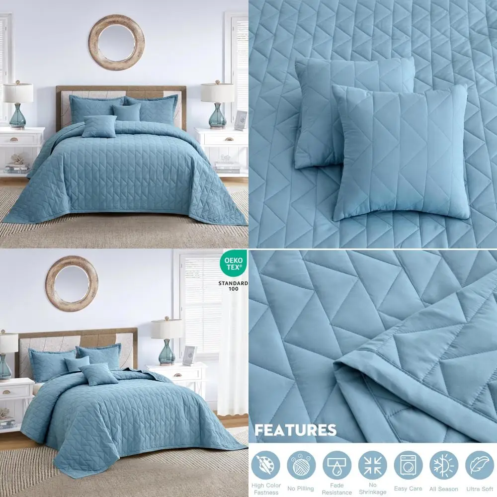 

Extra Wide Oversized King Bedspread, 128x120 Inches, Modern Style, Lightweight & Reversible Cover, 5-Piece Set, Ash Color