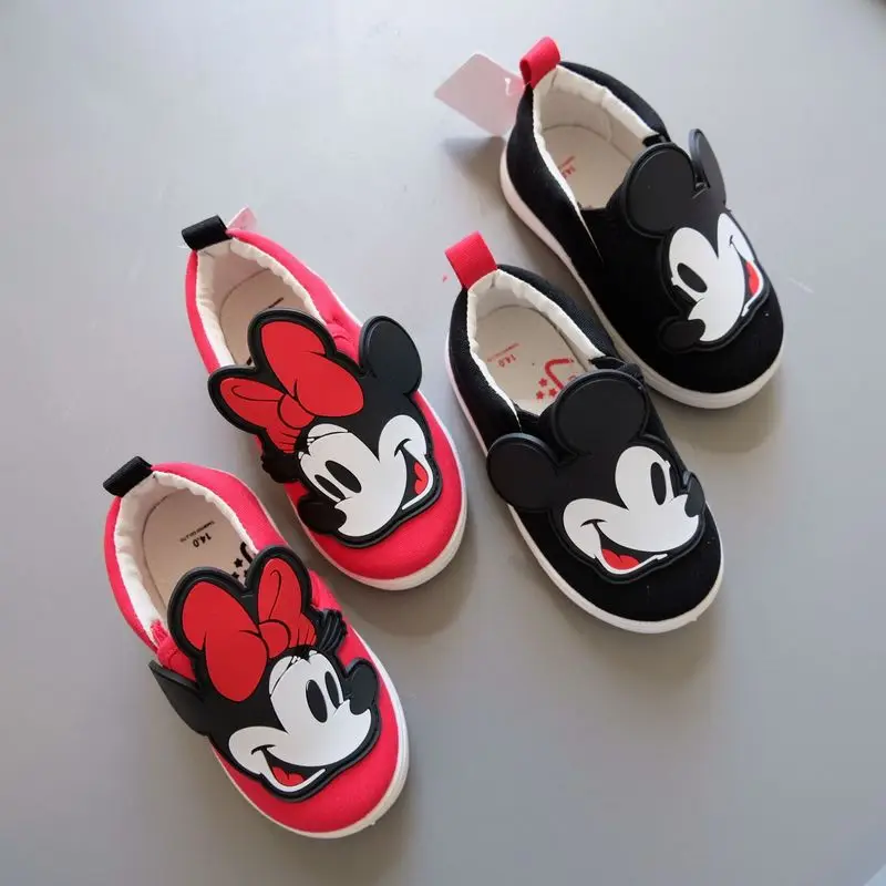 Disney Minnie Mouse Baby Kid\'s Canvas Shoes Cartoon Mickey Minnie Shoelace Soft Sole Anti-slip Outdoor Casual Canvas Shoes