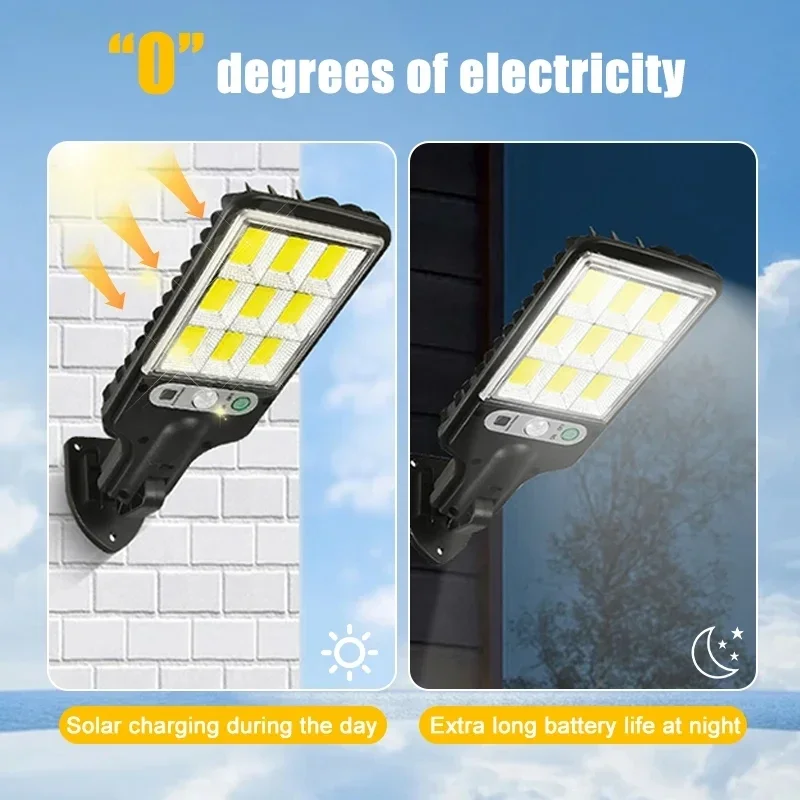 Powerful COB Sensor Street Lamp Outdoor Waterproof Security Solar Lamps for Garden Patio Path Remote Control Light Plant