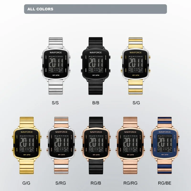 NAVIFORCE Sports Digital Women's Watch 3ATM Waterproof Stopwatch Timekeeping Luminous Stainless Steel Alarm Ladies'Cock