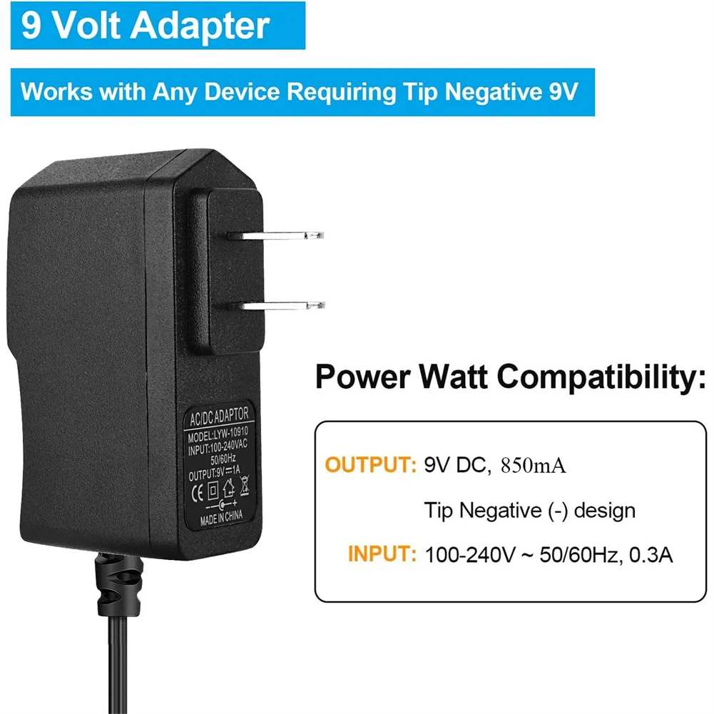 1 Pc Pedal Power Supply Adapter 9v DC 1A 1000ma Tip Negative 5 Way Daisy Chain Cables For Guitar Effect Pedals