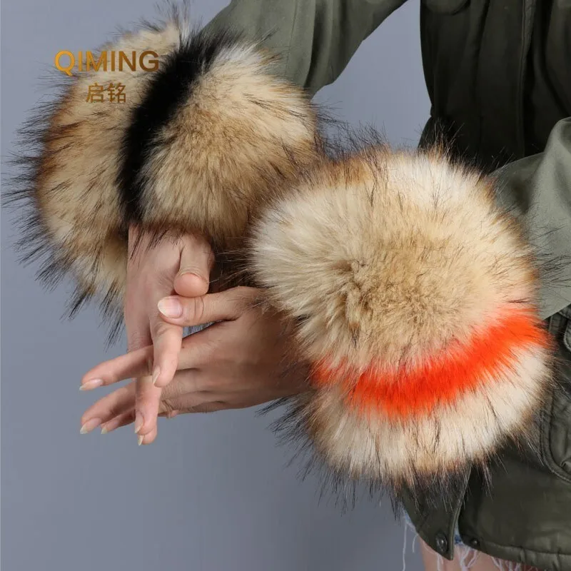 Women Luxury Thicken Winter Warm Wrist Arms Gloves Rabbit Faux Fur Bracelet Cuff Wristband Plush Elastic Oversleeve Arm Scarf