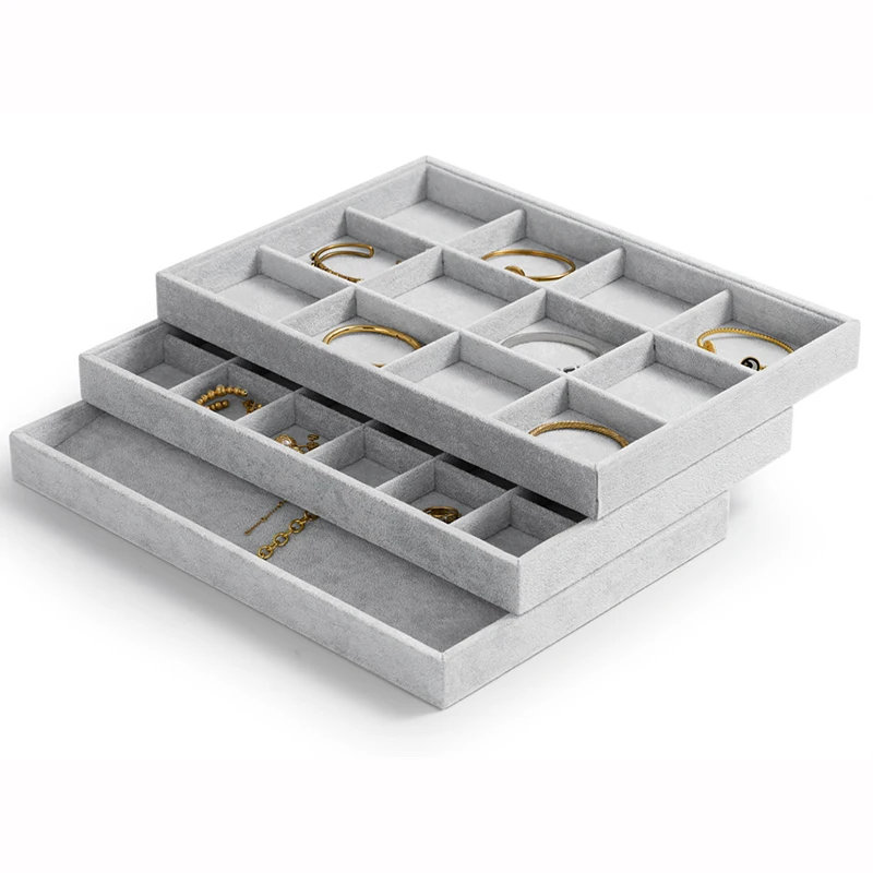 Oirlv 24 Grid Ice Velvet Jewelry Drawer Organizer Tray Stackable Jewelry Tray for Ring Earring Necklace Bracelet Storage Display