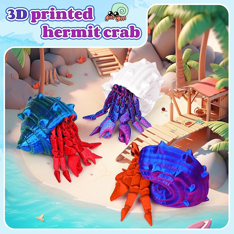Giocattoli di stampa 3D Granchio eremita Modello mobile congiunto Novità Giocattolo per adulti Figurina antistress Accessori da scrivania in miniatura Compleanno
