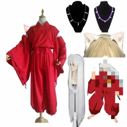 New Anime Inuyashanges Cosplay Costume Carnival Halloween Arthur Curry Fancy Red Kimono Ears Headwear Wig Necklace Custom Made