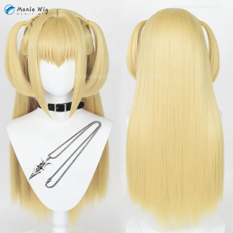 Anime MisaMisa Cosplay Wig Long Yellow Double Tail Misa Amane Wigs Heat Resistant Synthetic Hair Woman Party Wigs   Free Wig Cap