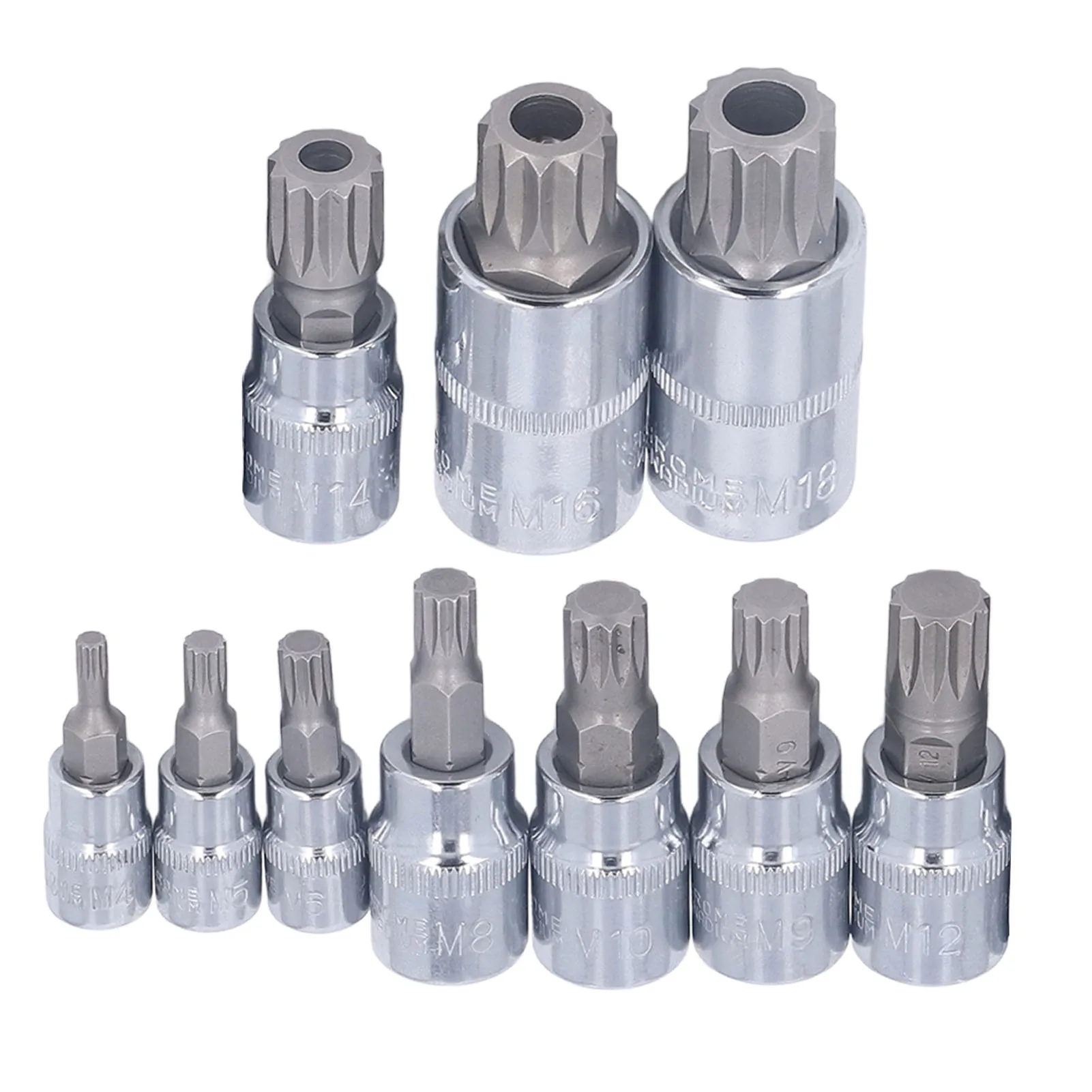 10 szt. Nasadek trójkątnych z rowkami, grawerowane laserowo, nasadki z rowkami, nasadki z rowkami CRV, rozmiary M4-M18, 1/4 cala, 3/8 cala, 1/2 cala