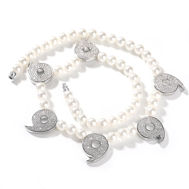 

Хип-хоп Full 3A+ CZ Stone Paved Bling Ice Out Number 6 Pearls Link Chain Ожерелье для мужчин рэпер ювелирные изделия золотого, серебряного цвета