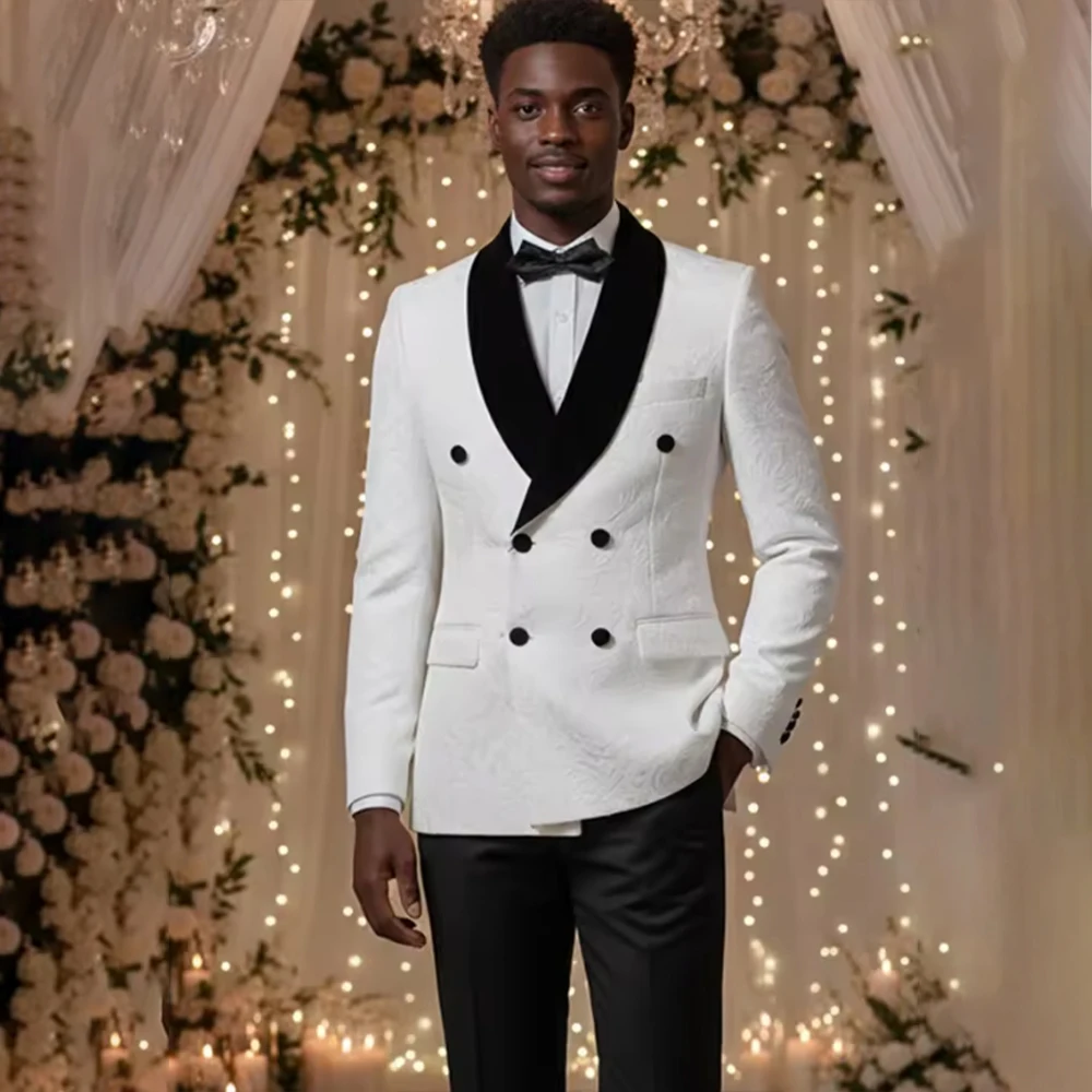 

Yimi Men's Suit Shawl Lapel Double Breasted Wedding Man Dress Jacquard Jacket for Men Elegant Prom Suits Slim Fit Customized