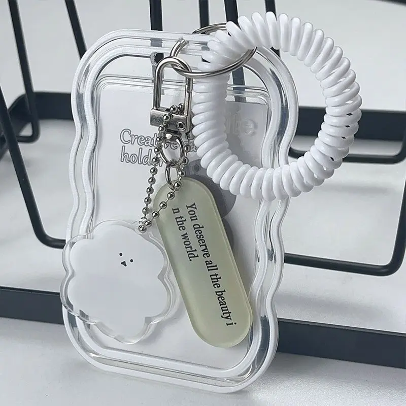 Transparent Card Holder Student Bus Campus Meal Card Spring Pendant Keychain