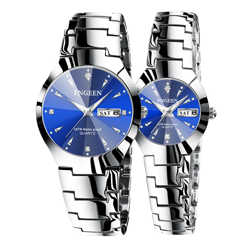 Watch Sets For Her And Him Diamond Business Stainless Steel Male Female Wristwatches Couple Gifts For Lovers Relogio Masculino