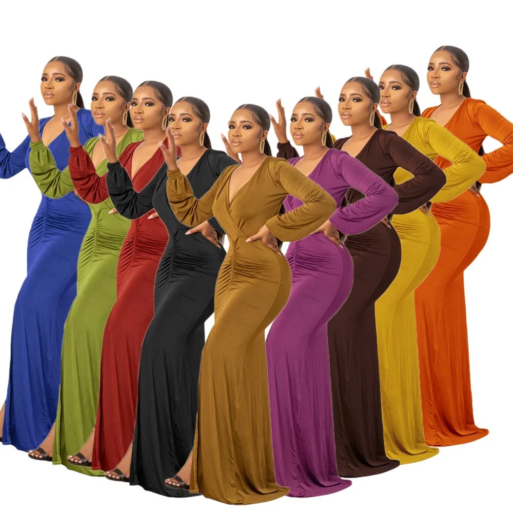 

EINY Elegant Evening Dresses Long Patry Gown Sexy Deep V Long Sleeve Mermaid Bodycon Split Maxi Robe Femme Party Vestidos Outfit