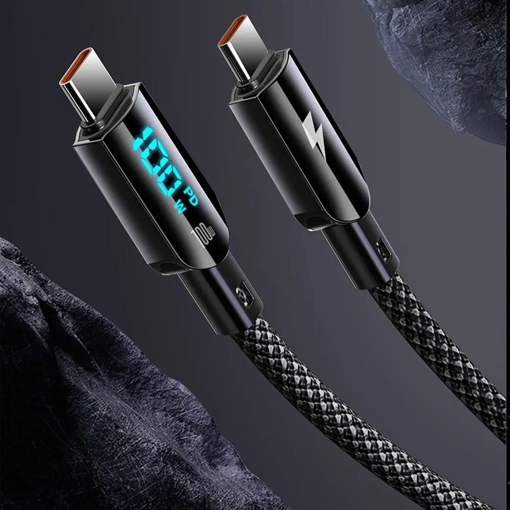 Creative Digital Display Type C To USB Type C Cable 1.2M Visible Data Cord Nylon Woven Quick Charge Fast Charge Cable