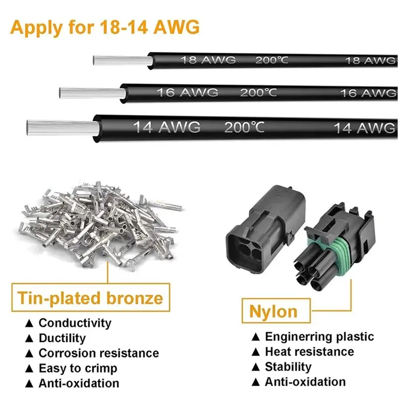 YANA50I Automotive Female Socket Plug 2.5Mm Waterproof Electrical Wire Connectors 100Pcs 2 Pin Weather Pack 18-14 AWG