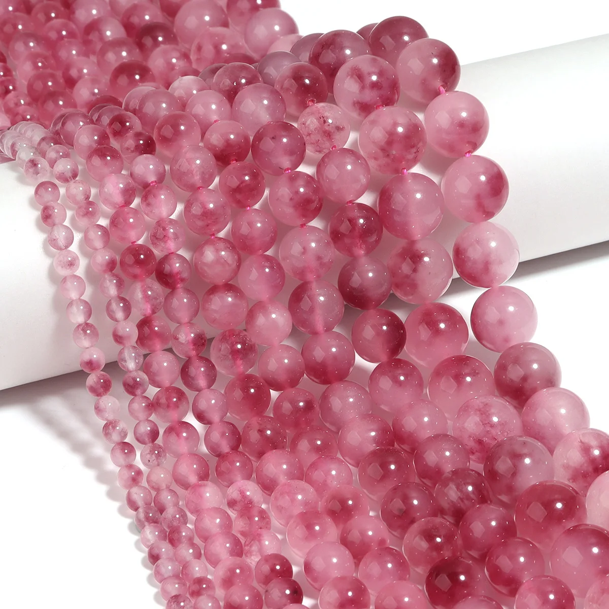 1Strand 4/6/8/10/12mm Natural Chalcedony Stone Beads Hot Pink Falling Petals Loose Bead For Jewelry Making DIY Bracelet Necklace