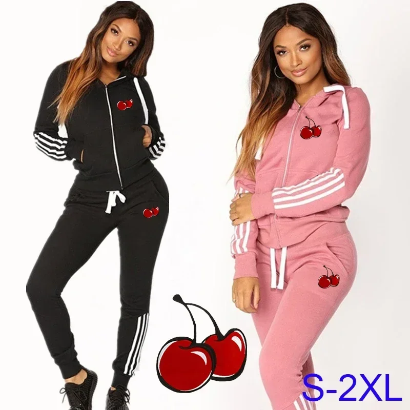 Y2k Fashion Women Tracksuits Sports Wear Jogging Sets Cherry Printed Hoodies and Sweatpants Sweat Suits New for Female 2024