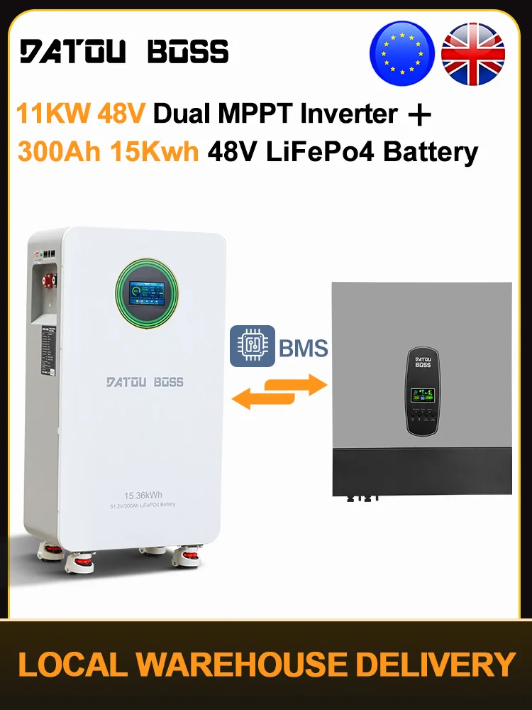 15 kWh 300 Ah 48 V LiFePO4-Batterie + 11 kW 48 V Solar-Hybrid-Wechselrichter-Kit – netzunabhängiges / Heim-Backup / Wohnmobil- / Selbstverbrauchssystem