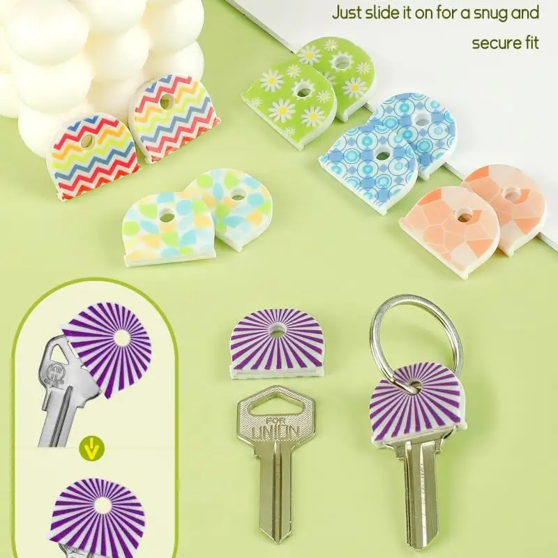 6Pcs Silicone Key Identifier,Round Flower Line Pattern,Non Slip Key Protective Cover,Durable Key Chain Accessory For Household