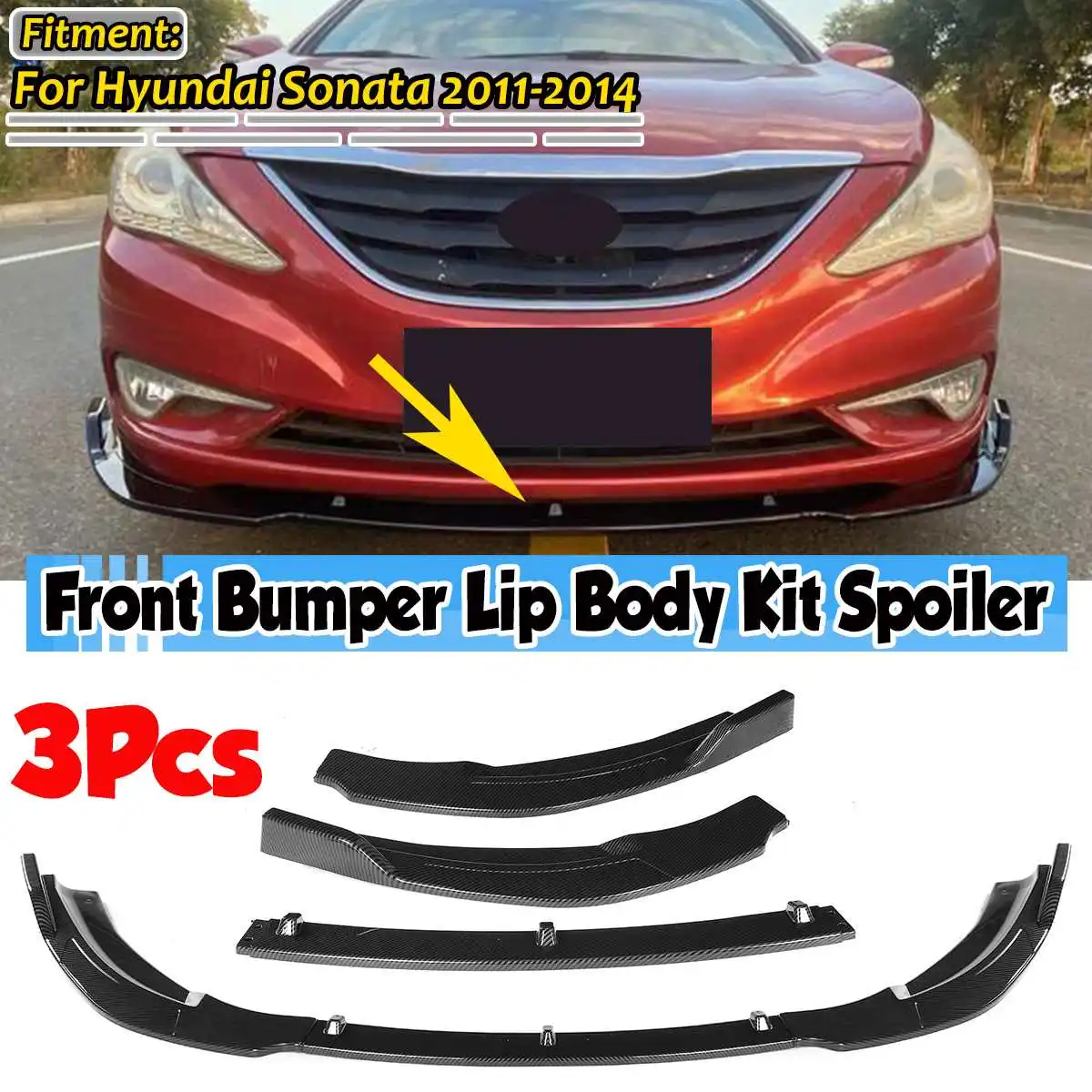 

3PCS Car Front Bumper Splitter Lip Diffuser Spoiler Cover Trim Deflector Lips Guard Cover For Hyundai For Sonata 2011-2014