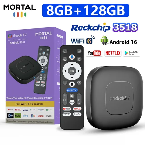 NUEVO T1 RK3518 Rockchip LVMAO Smart TV Box Bluetooth Android 16 ROM 128 GB RAM 8 GB Wifi6 Netflix 8K Asistente de voz Mortal TV Box
