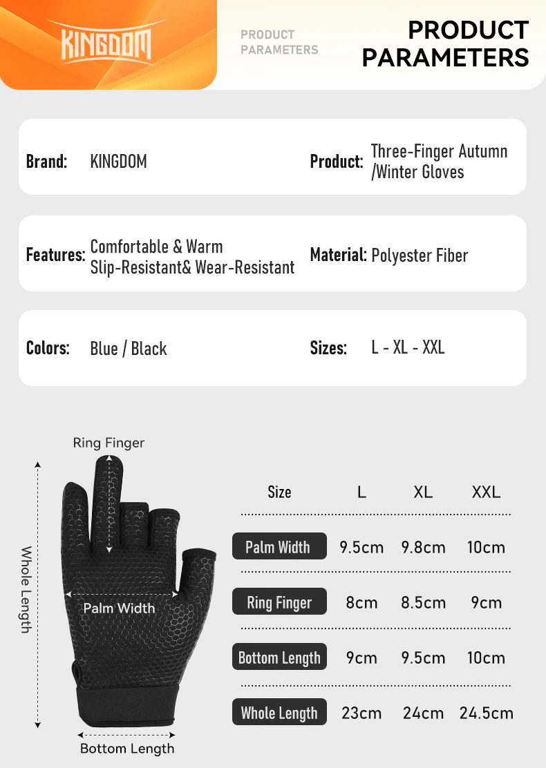 Kingdom Winter-Angelhandschuhe, L, XL, XXL, Outdoor, 3-Finger-Schnitt, rutschfest, für Herren und Damen, Radfahren, Laufen, Sport, Angeln – Detail 2