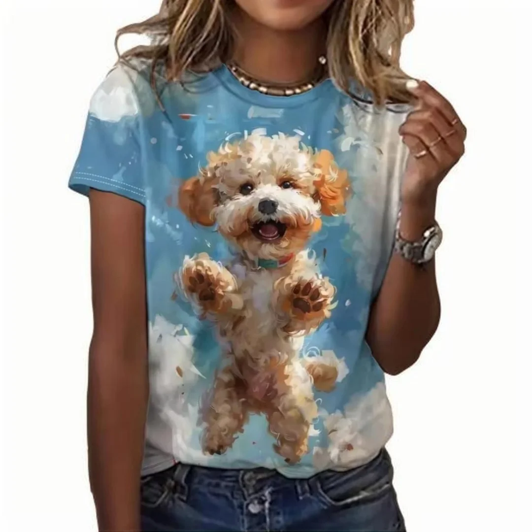 

Women's Summer T Shirt Animal Print Dog Pattern Casual Top Fashion Street Round Neck Short Sleeve Large Size Ladies Clothing Y2K