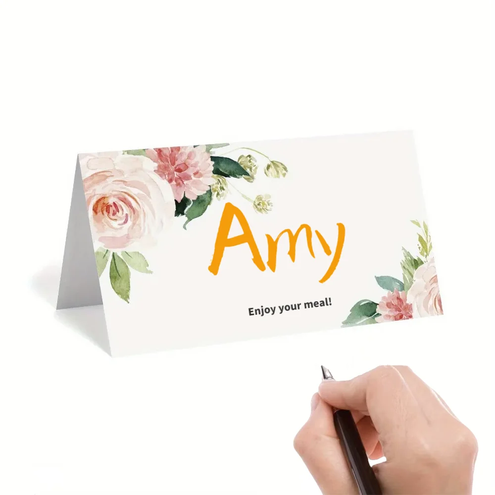 20/50/100pcs Rose Flowers Wedding Seating Number Card Name Place Cards Birthday Party Banquet Table Card DIY Gift Greeting Card