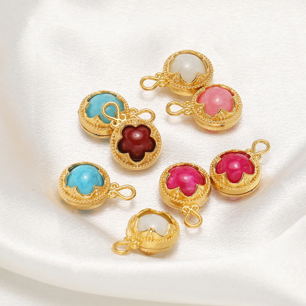 3 Stück Edelstahl-Anhänger mit runden eingelegten Steinen für DIY-Schmuckherstellung für Damen, klassische Halsketten, Anhänger, Armbänder, Ohrringe. – Detail 5