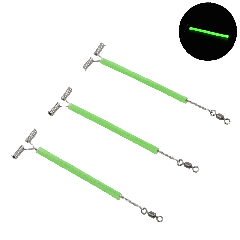 10Pcs Fluorescent Ocean Fishing Wire Arm with Swivel Cross Line Bead Luminous T Shaped Stainless Steel 7cm Balance Rig Tackle