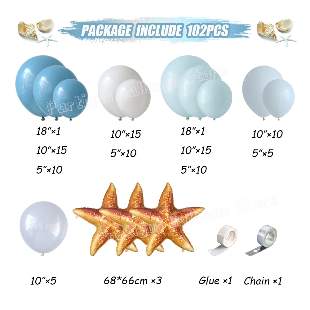 

102Pcs Under the Sea Balloon Arch Kit Starfish Foil Balloon Make Wish Upon A Starfish Baby Shower Birthday Ocean Party Decor