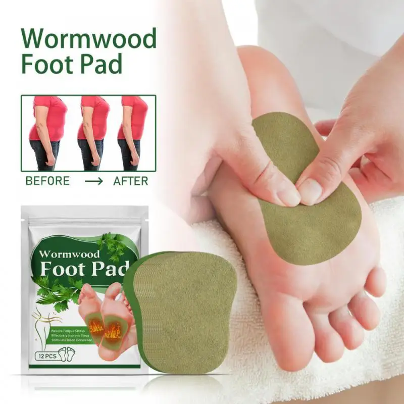 Natural Herbal Wormwood Artemisia Argyi Detox Foot Care Patche Pad 12Pcs Weight Loss Relieve Stress Relaxation Deep Cleansing