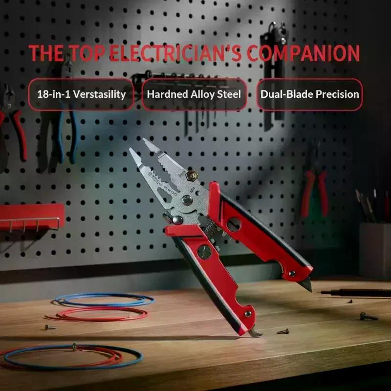 18 in 1 Multifunctional Electrician Pliers Wire Stripper Crimper Cable Cutter Compact Size for Small Space Electrical Repair Jo