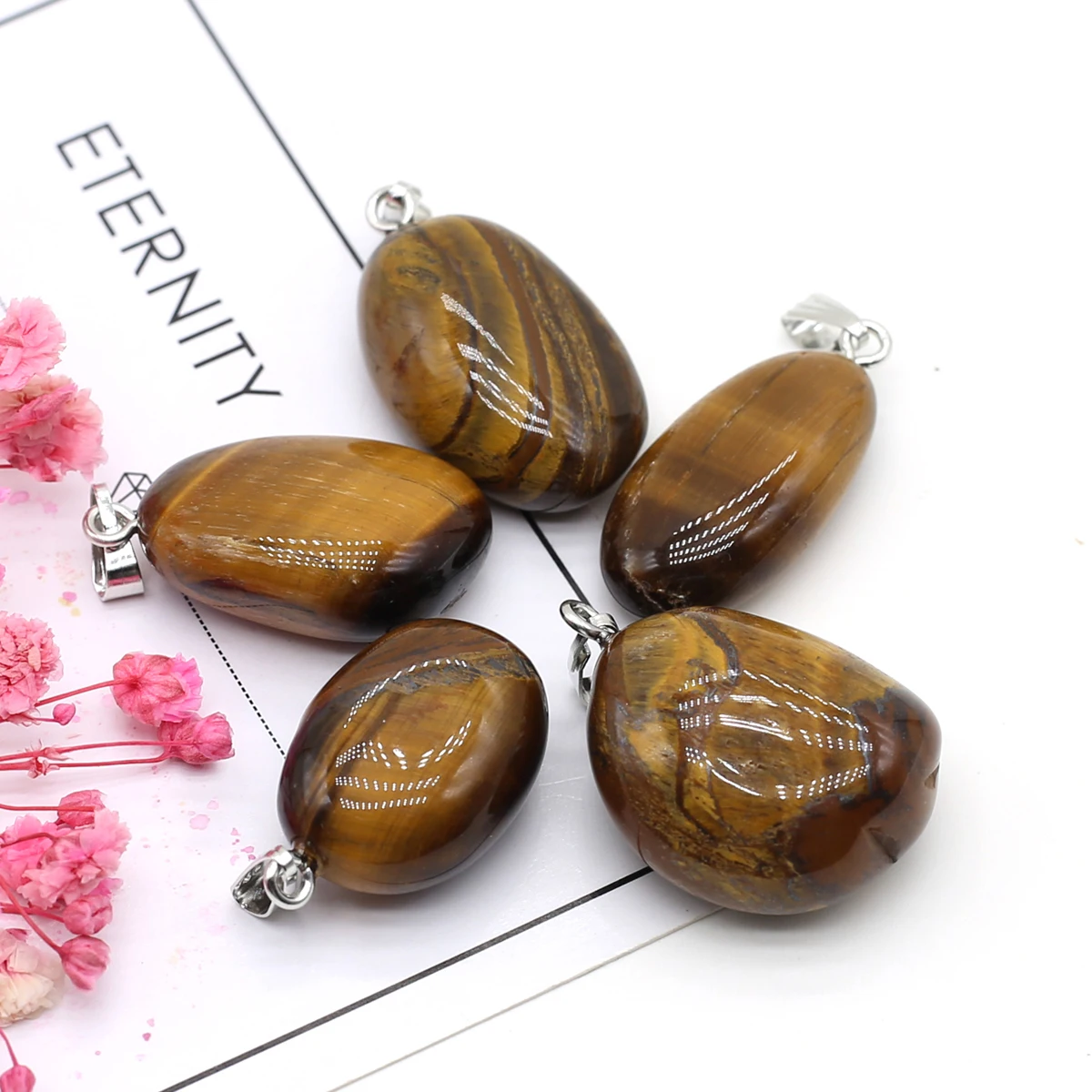 5PC Natural Stone Pendant Crystals Amethyst Rose Quartz Smooth Polished Gemstone Charms for Jewelry Making DIY Necklace Earrings