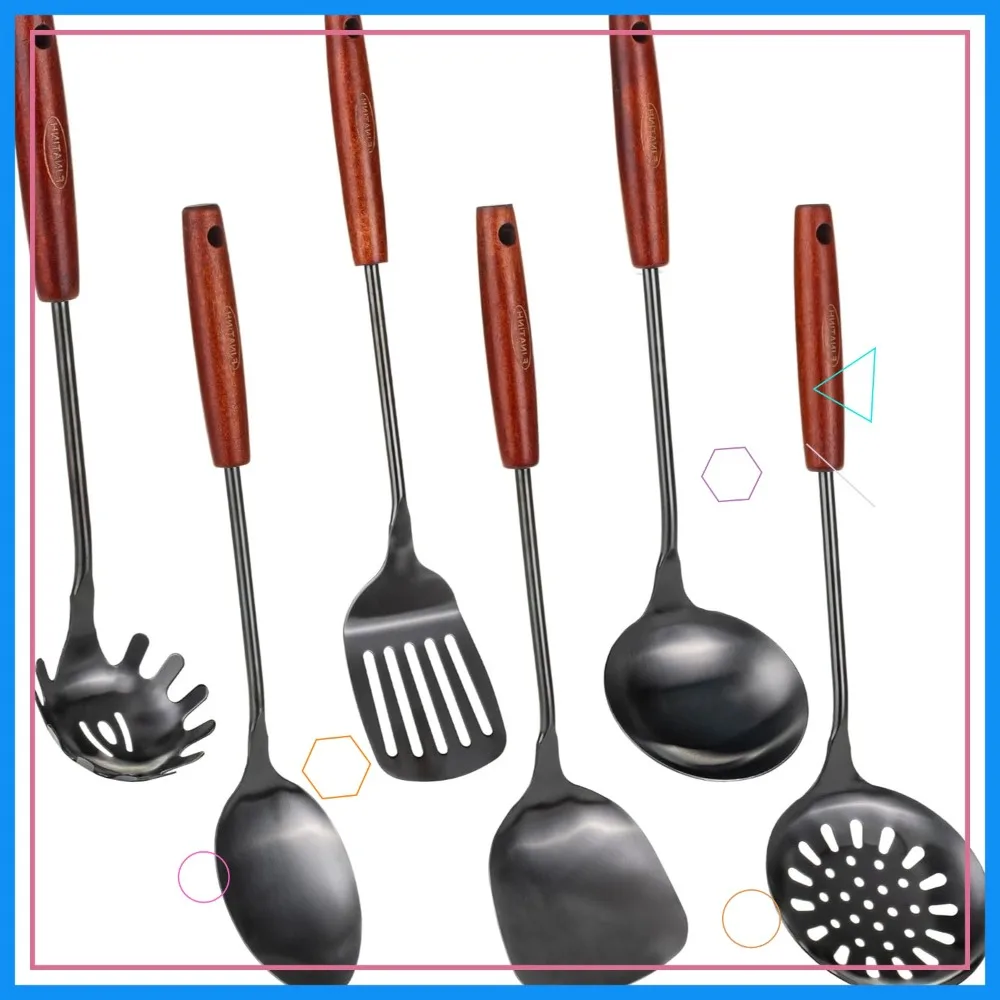 

6-Piece Stainless Steel Kitchen Utensil Set with Spatula, Ladle, Skimmer Spoon, Slotted Turner, Spaghetti Spoon